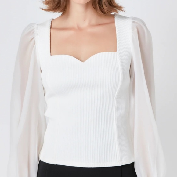 NWT ENDLESS ROSE ORGANZA SLEEVE KNIT TOP - Picture 4 of 4